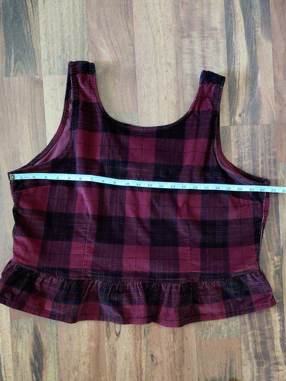 American Eagle Sleeveless Back Bow Peplum Tank Top Red Plaid Velvet Boxy XXL - Picture 12 of 14